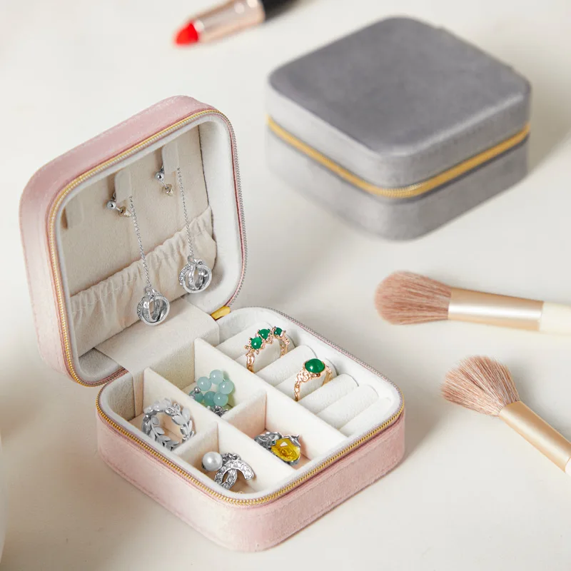 Portable velvet jewelry box travel jewelry ring necklace earring storage box jewelry gift packaging box