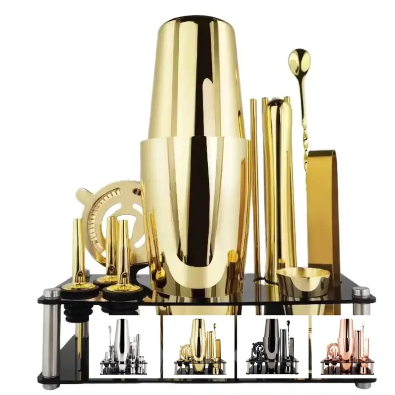 Factory Customized Logo 13pcs boston shaker Bartending Equipment Wine Martini Drink Mixer Barware tools Bartender Kit for Home