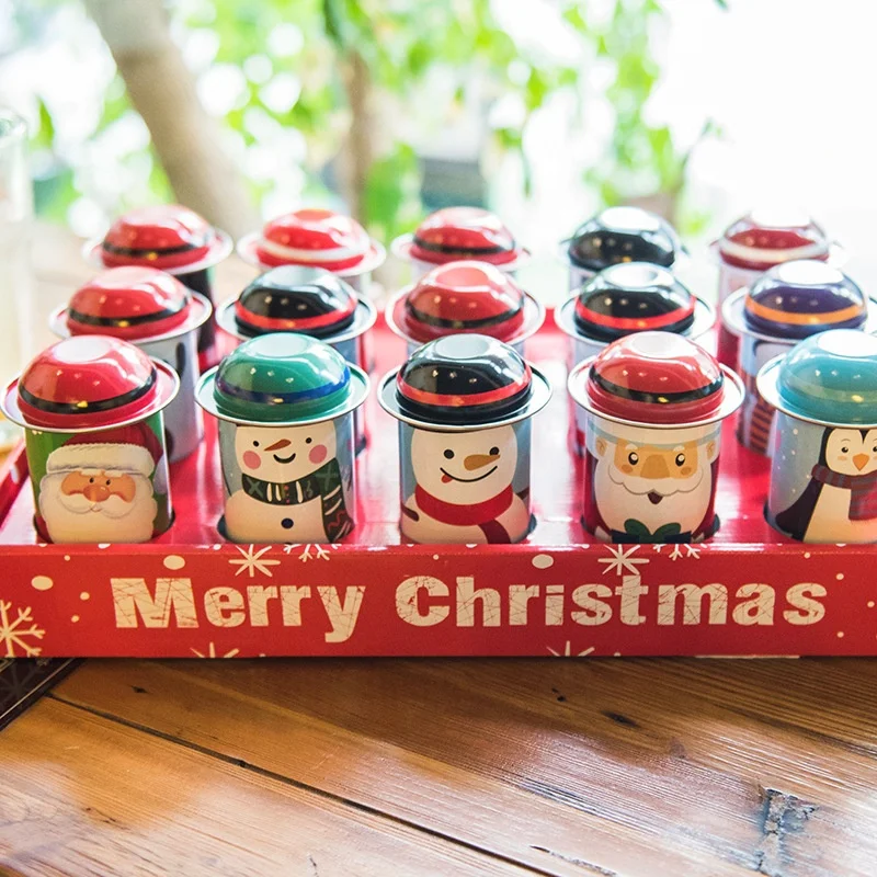 Custom christmas Cylindrical shaped candy trinket gift metal tin box Cute hat Candy can