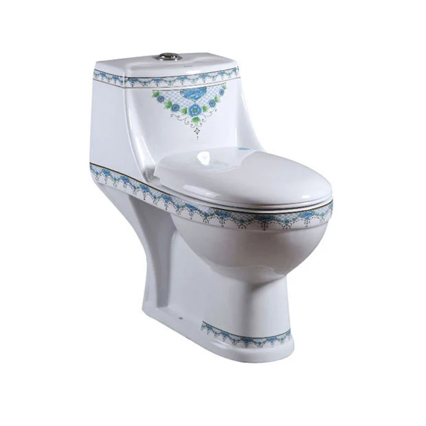 
factory manufacture A3101 red flower pattern ceramic luxury bathroom soft one piece toilet 