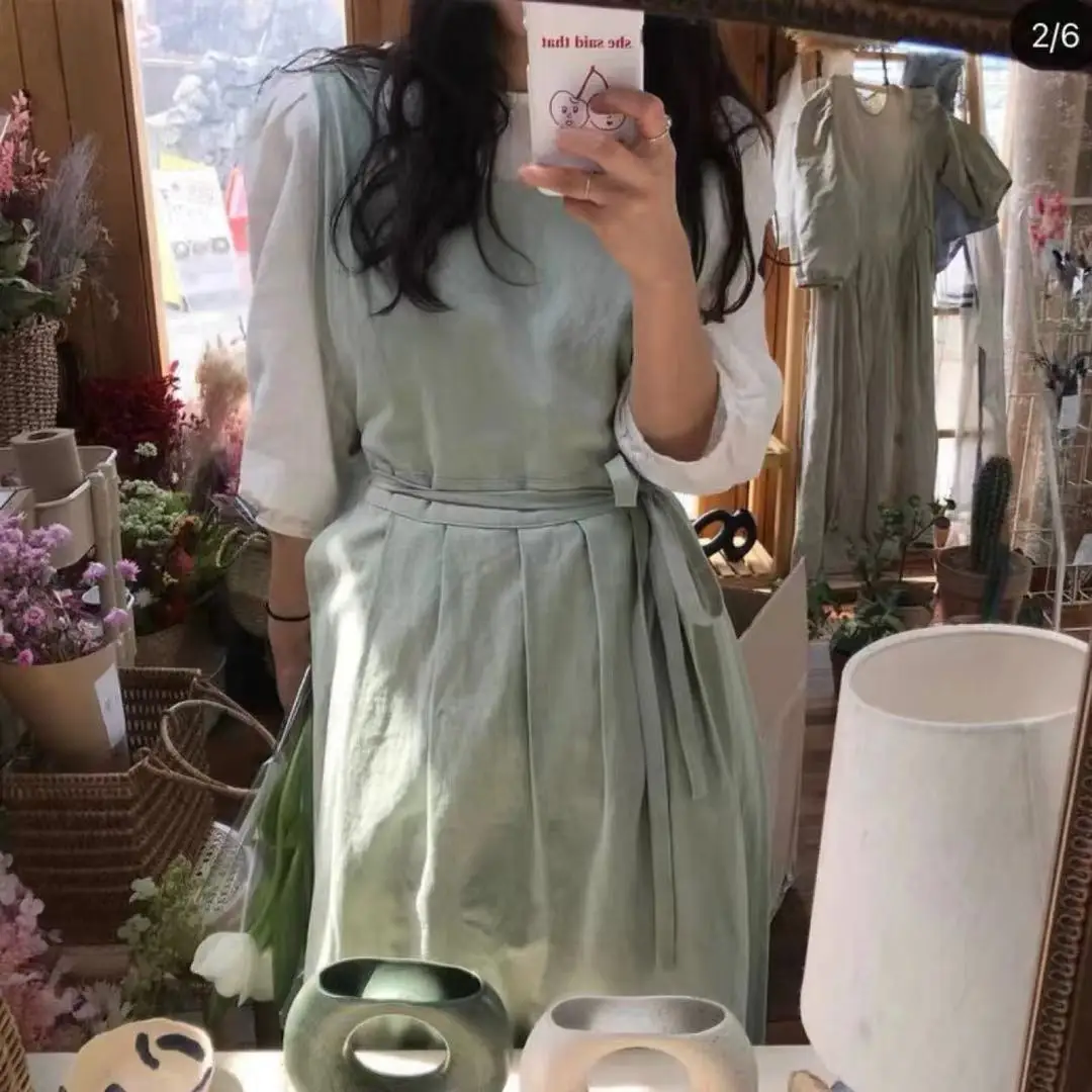 Фартуки женские из льна и хлопка в японском стиле кухонные художественные фартуки с рисунком Креста на спине