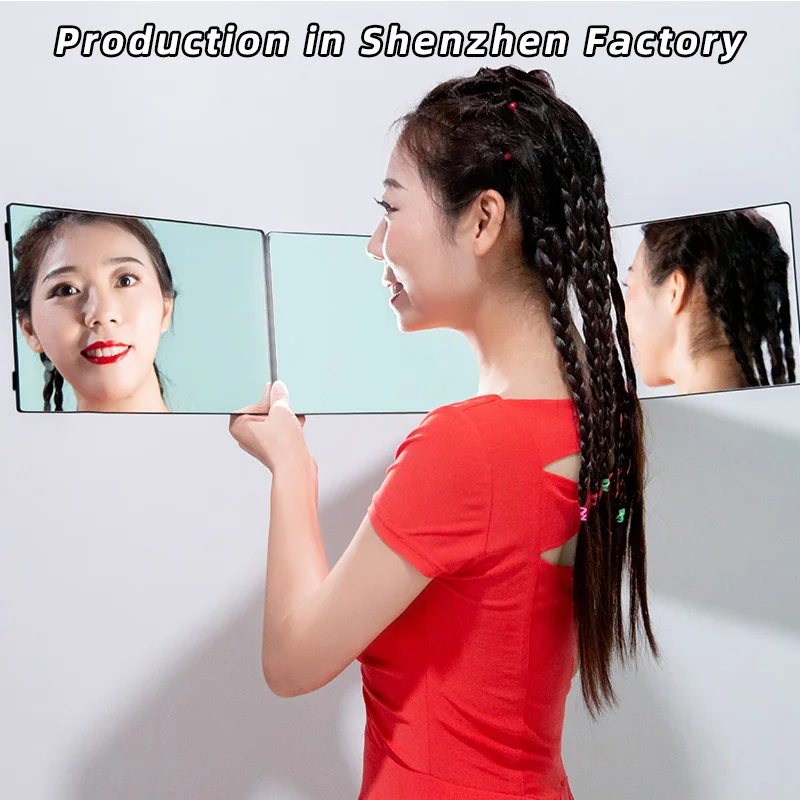 tri fold mirror Wall Mounted   hot selling China factory full length tri-folding mirror For Hair Cutting Self Haircut