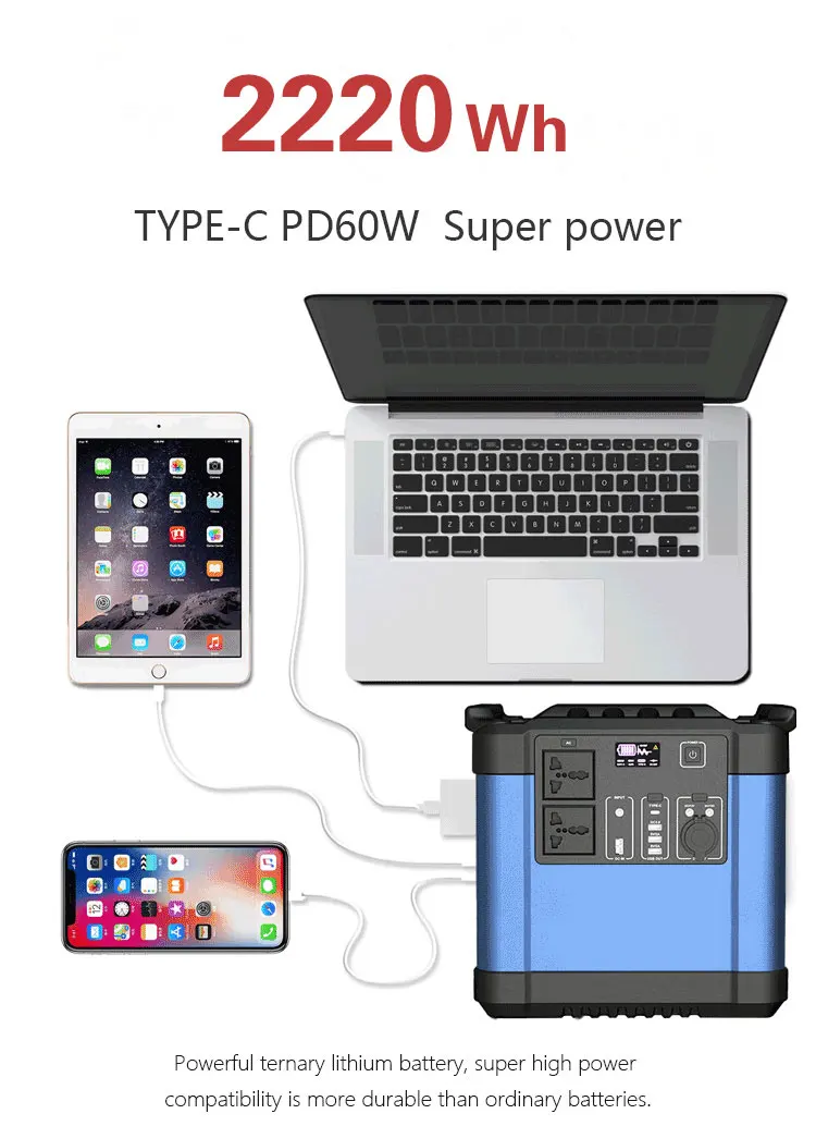 No gasoline No noise Campers RVs LiFePO4 lithium generator Portable 2000W 220V Solar Generator