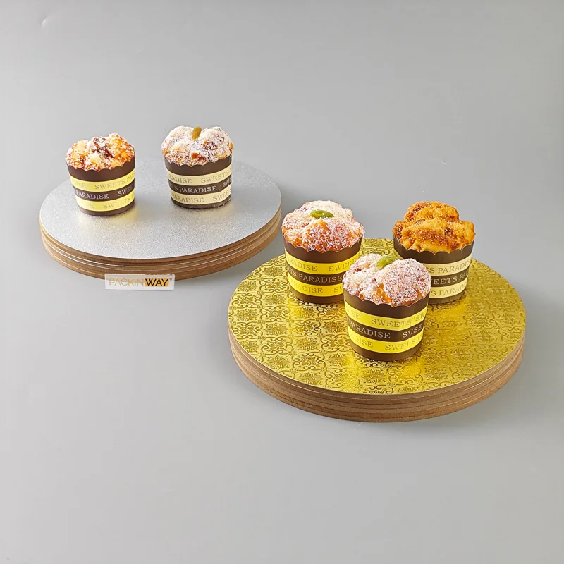 PACKINWAY Hot Selling Custom Cake Tools 12 Inch Mdf Base For Cake Paper Box Pad Gold Cake Boards Drums