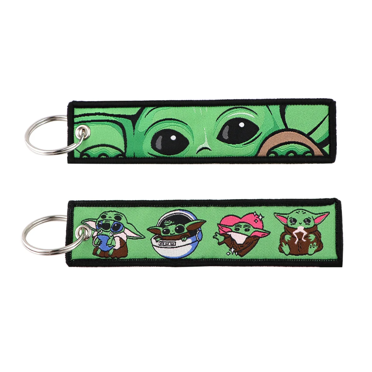 Anti-Lost Lanyards Cute Cartoon Baby Yoda Keychain Star Darth Vader Double Sided Embroidered Lanyard Custom War Woven Keychains