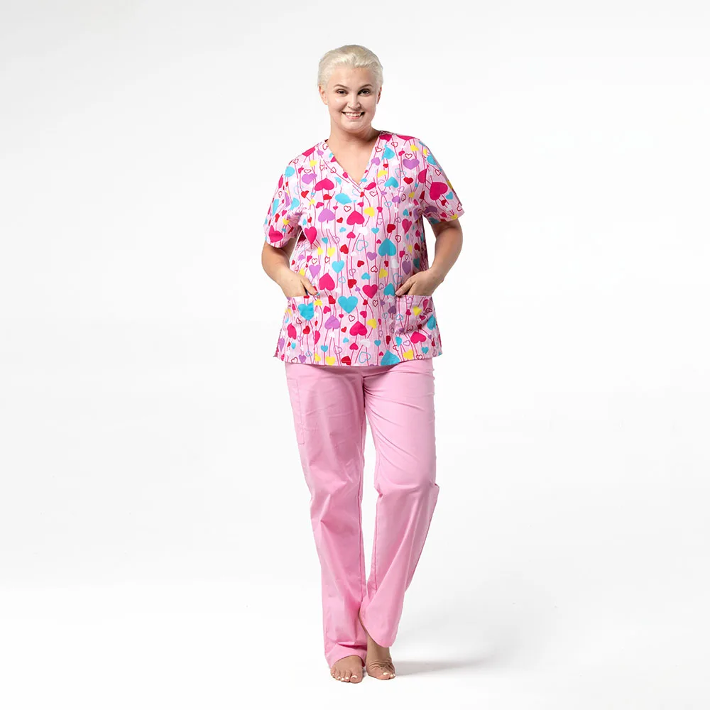 
Chinese factory wholesale price women scrub top all size plus size custom printed logo design your own medical uniform 
