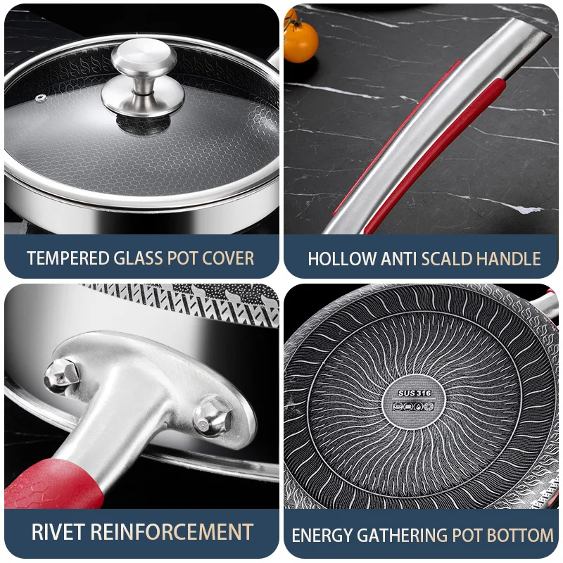 Hot Selling Pure Cook Cooking Pan Steak Induction Honeycomb Coating Panci Frypan Non Stick Stainless Steel Frying Pan