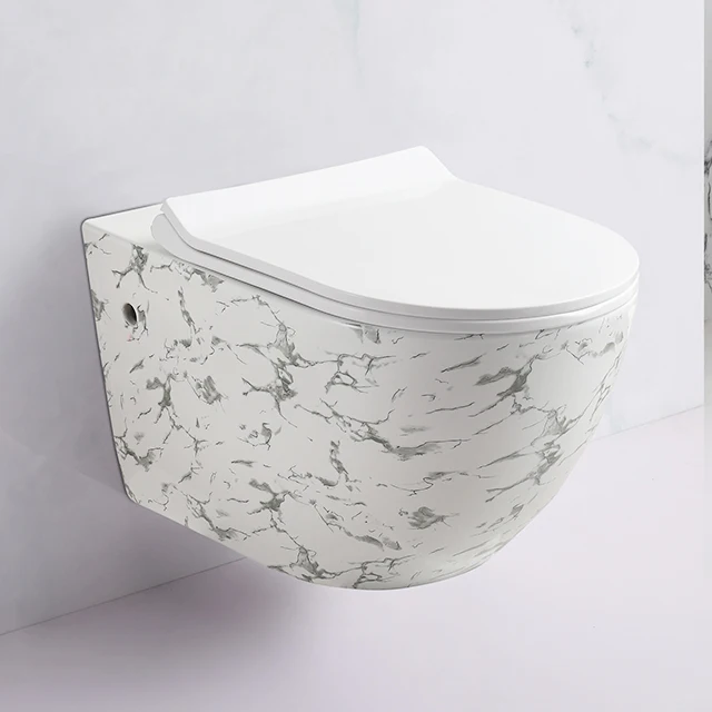 Prefab P Trap Marble Color Ceramic Wall Hang Wc Tankless Toilet Bowl Inodoro Suspendido Wall Toilet Set
