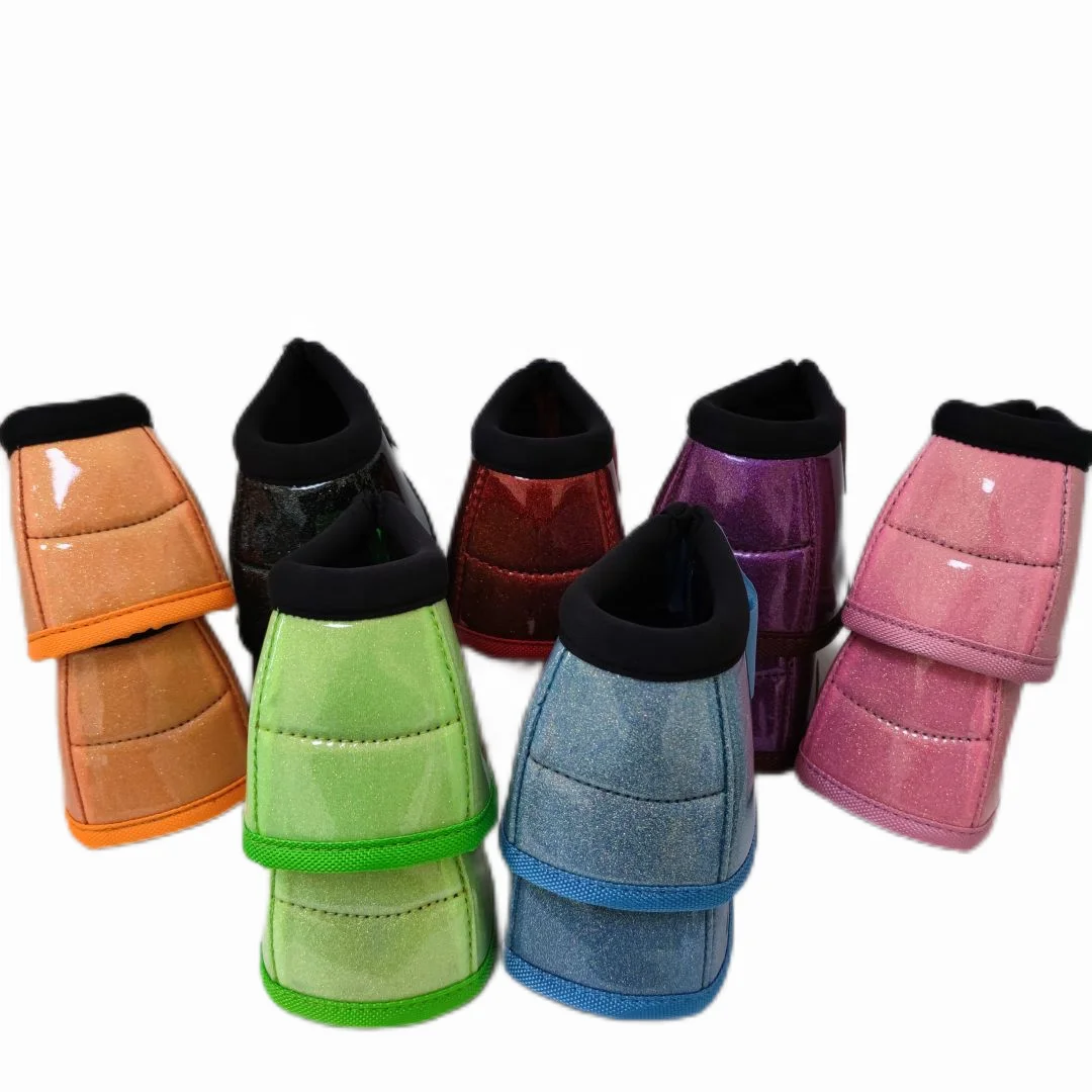 UOO OEM Custom High Quality Equestrian Equipment Shiny Leather Neoprene Horse Bell Boots