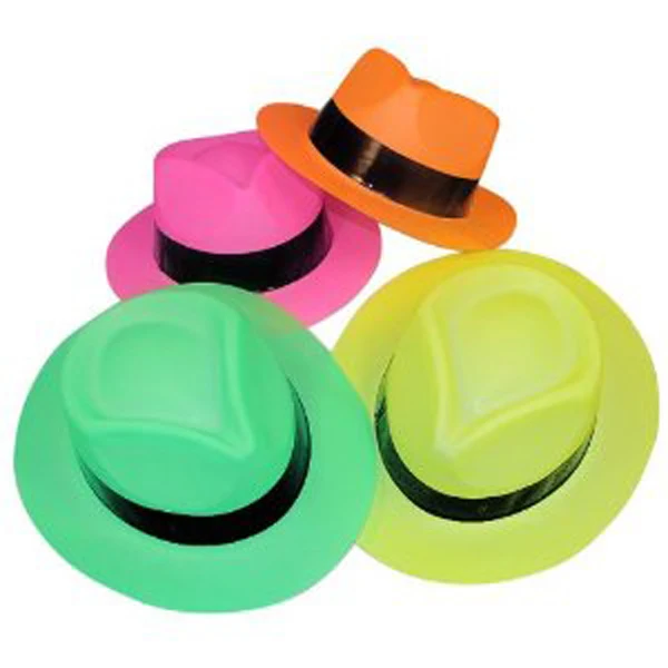 Wholesale Metallic Colors Assorted Plastic Fedora Neon Pink Bucket Pattern Iridescent Zebra stripe Party Toy Hard Hats