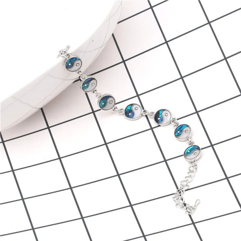 2020 Charm Adjustable Silver Chain Chinese Yinyang Gossip Natural Paua Abalone Shell Bracelet Jewelry Accessories BHY082