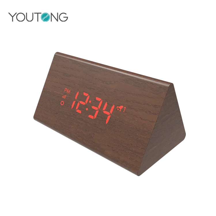 Smart LED Digital Clock for Bedroom desks Upgraded with Time Temperature Wooden Alarm Clock