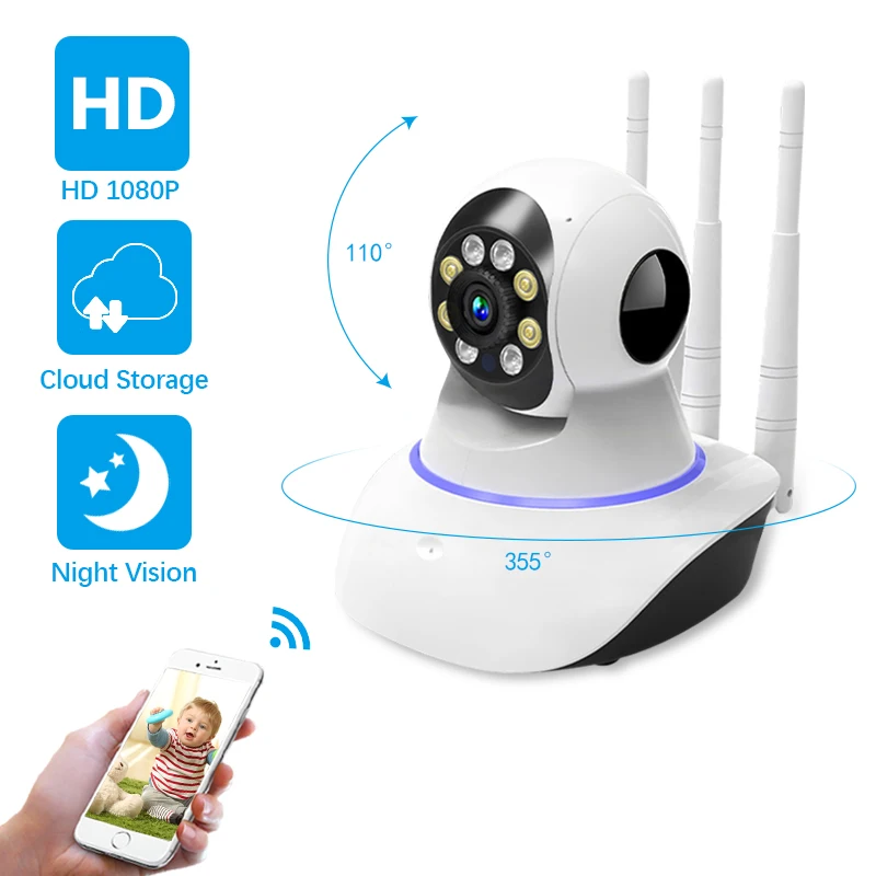 Hot Selling Smart Net Home Security 1080P V380 IP Camera Robot Baby Room CCTV Babi Camera De Surveillance 3 Antennas