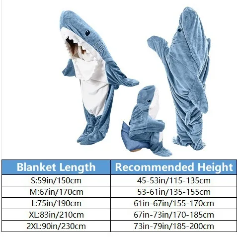 Soft Breathable Flannel Shark Blanket Hoodie Comfortable Sleeping Bag Role-Playing Feature Gift Flannel adult Animal Pajamas
