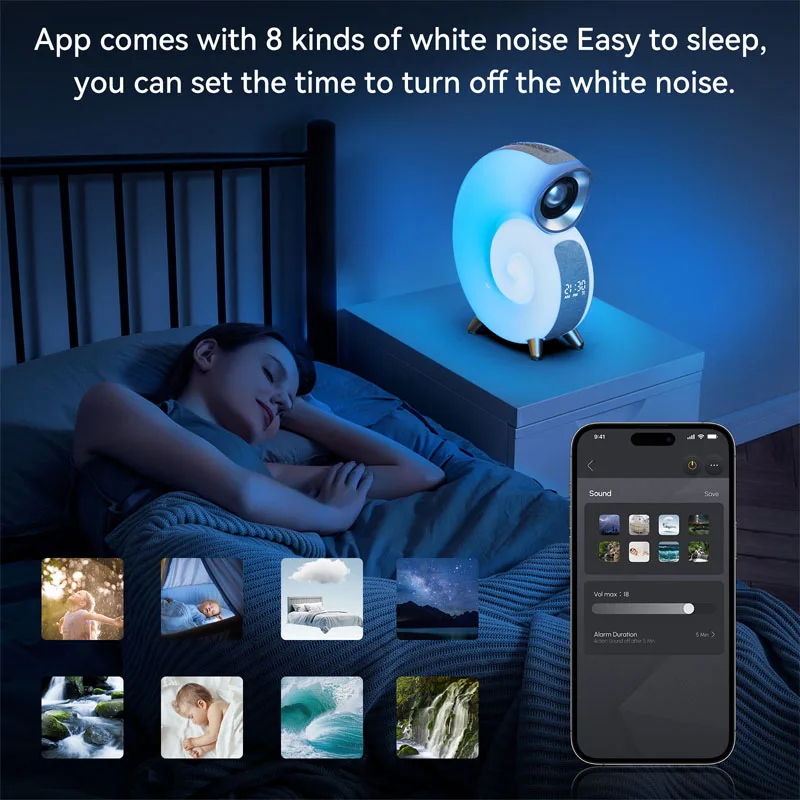 APP control Conch Smart Music Atmosphere Lamp Wireless Dazzling Music Sync Ambient Night Light Wake Up Light with BT Speaker