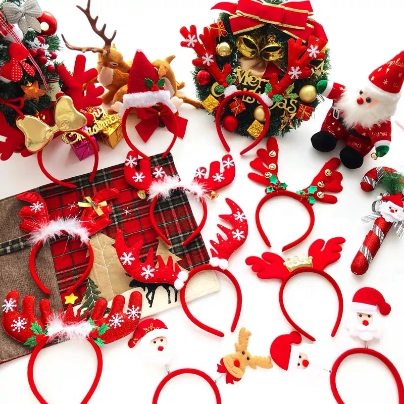 EAGLEGIFTS Women Girls Reindeer Headbands Antler Deer Elk Kids Santa Head Band New Year Christmas Headband