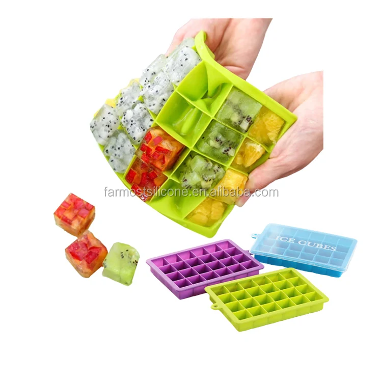 
24 Grids Silicone Ice Cubes Tray Ice Maker Box with Lid for Whiskey Cocktail Freeze Treats 