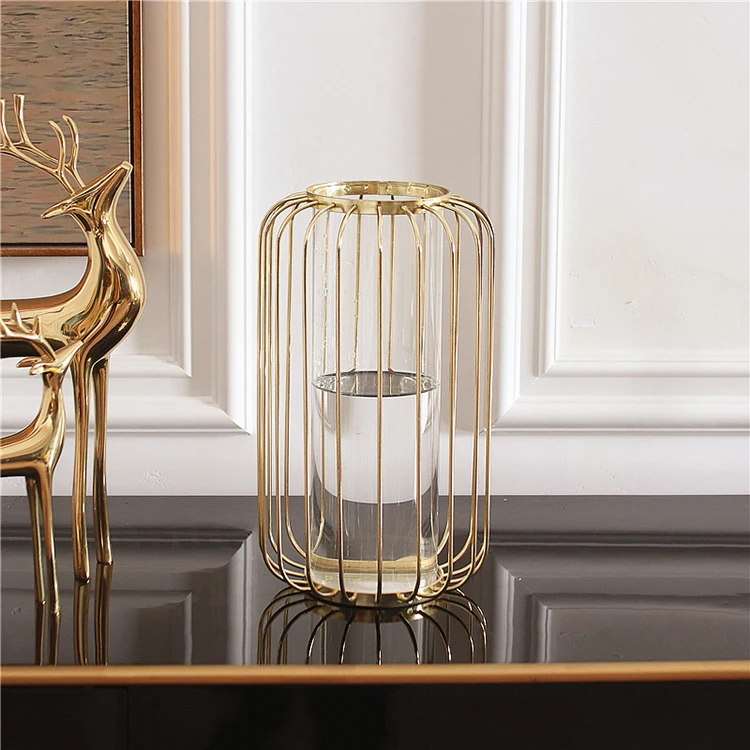 Wedding Table Gold Decoration Plant Transparent Modern Decoration Tabletop Metal Flower Vase