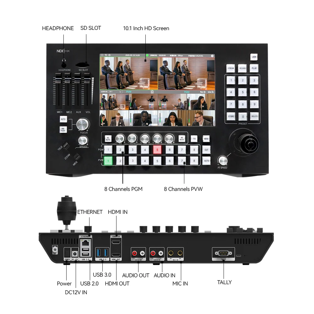HDMI NDI Broadcast mesclador atem mini pro switcher USB 3.0 ptz camera controller viscaip 8 channel hdmi live