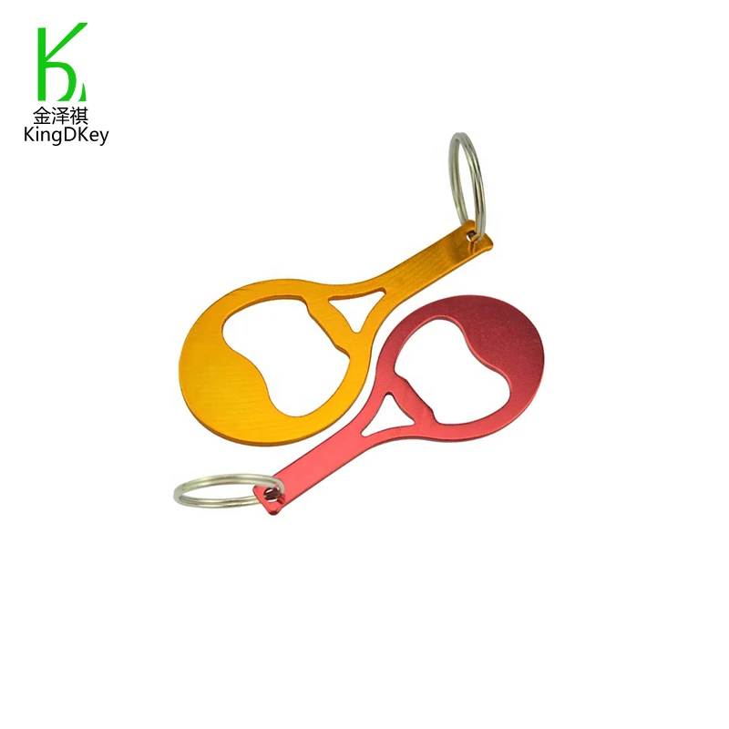 Custom logo print Aluminium alloytennis racket shape design bottle opener keychain or key ring for promotional gifts