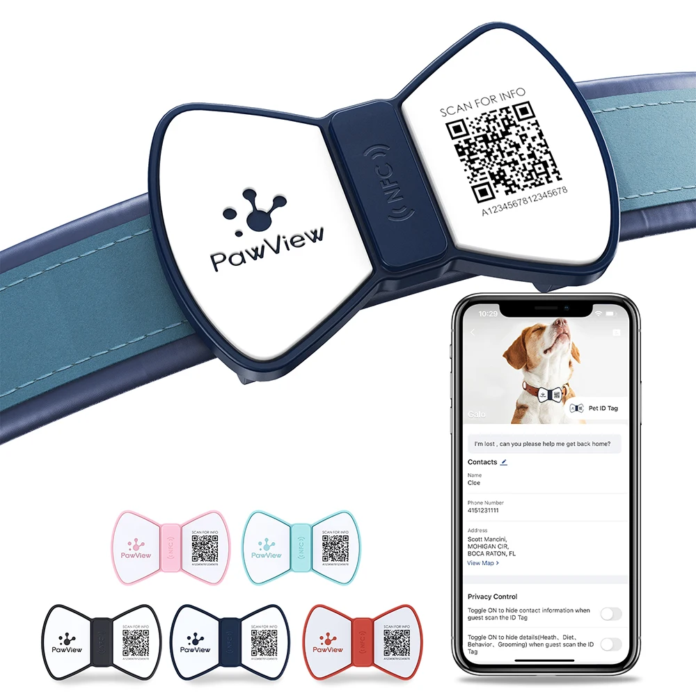 Pawview QR-код смарт-бирки для собак и кошек, персонализированные бирки для домашних животных, несколько информационных бесплатных приложений