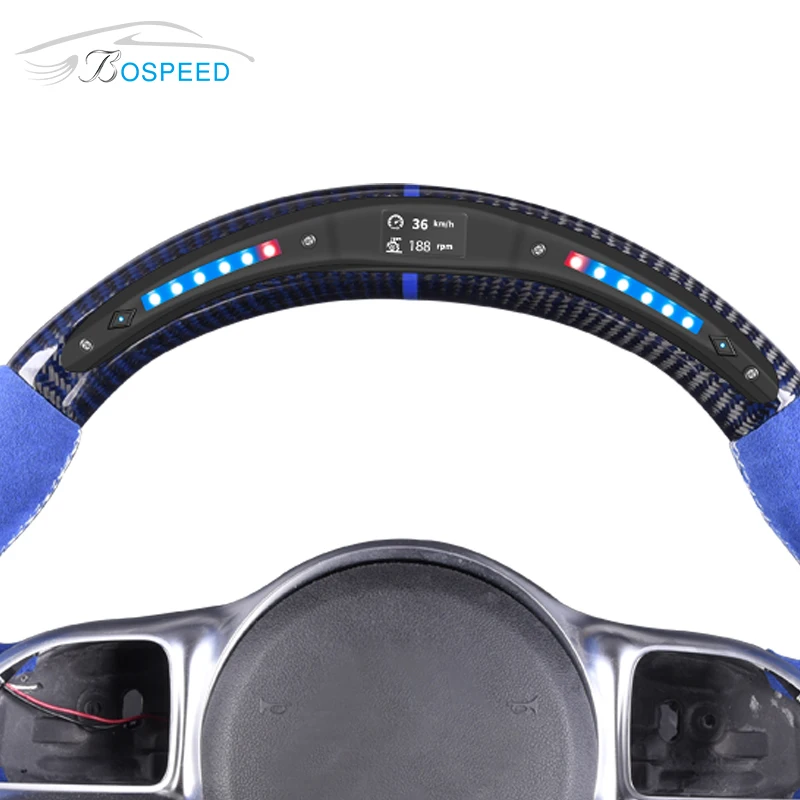LED Black Carbon Fiber Steering Wheel for Mercedes Benz AMG with Blue Suede Leather C E S Class