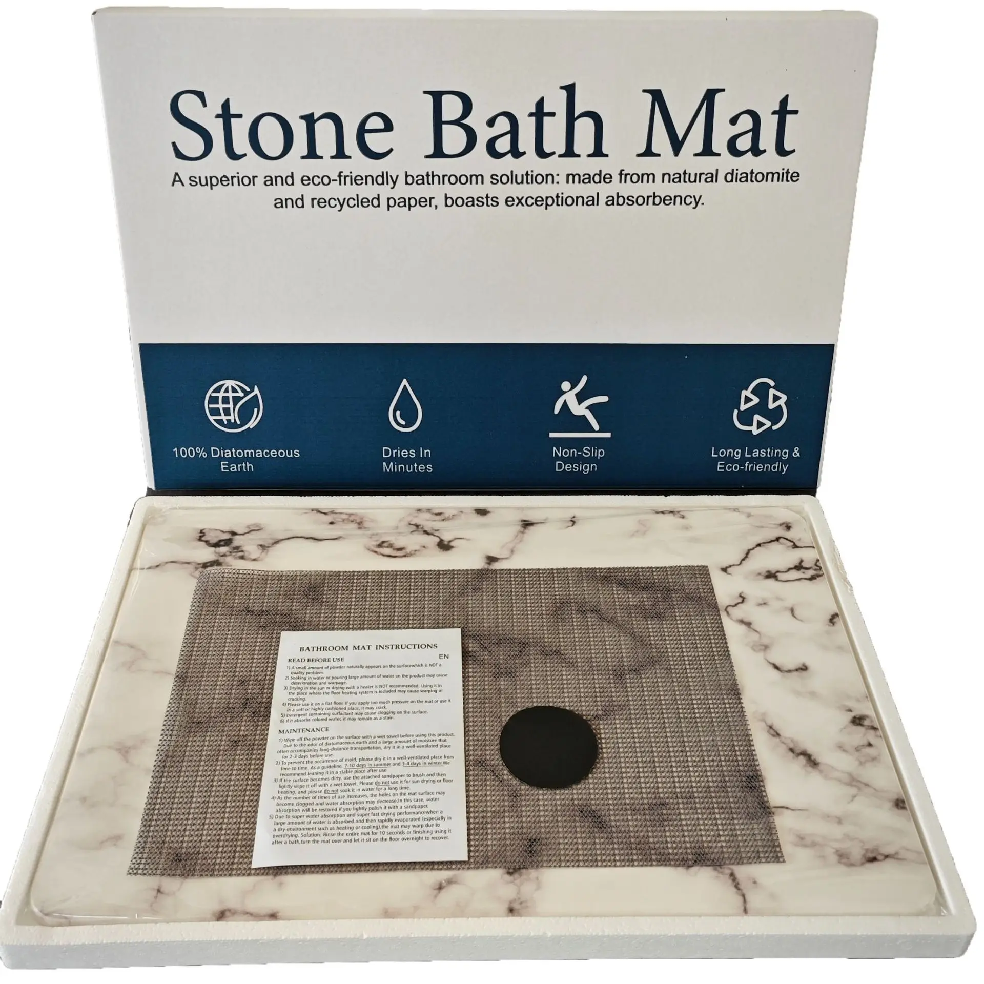 Natural Diatomaceous Earth Shower Mat Non-Slip Super Absorbent Quick Drying Light Weight Bath Rug for Bathroom