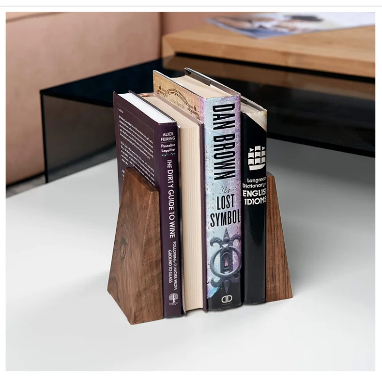 Hot sale book ends for shelves office decorative handmade wooden bookends modern