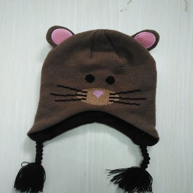 100% Acrylic Knit WInter Warm Hat with Earmuff Custom Fleece Lining Men Acrylic Beanie Hats with Earflaps