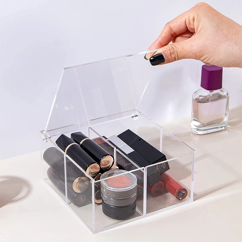 Factory custom acrylic jewelry box with 4 compartments, clear acrylic plexiglass boxes with lids,transparent acrylic storage box