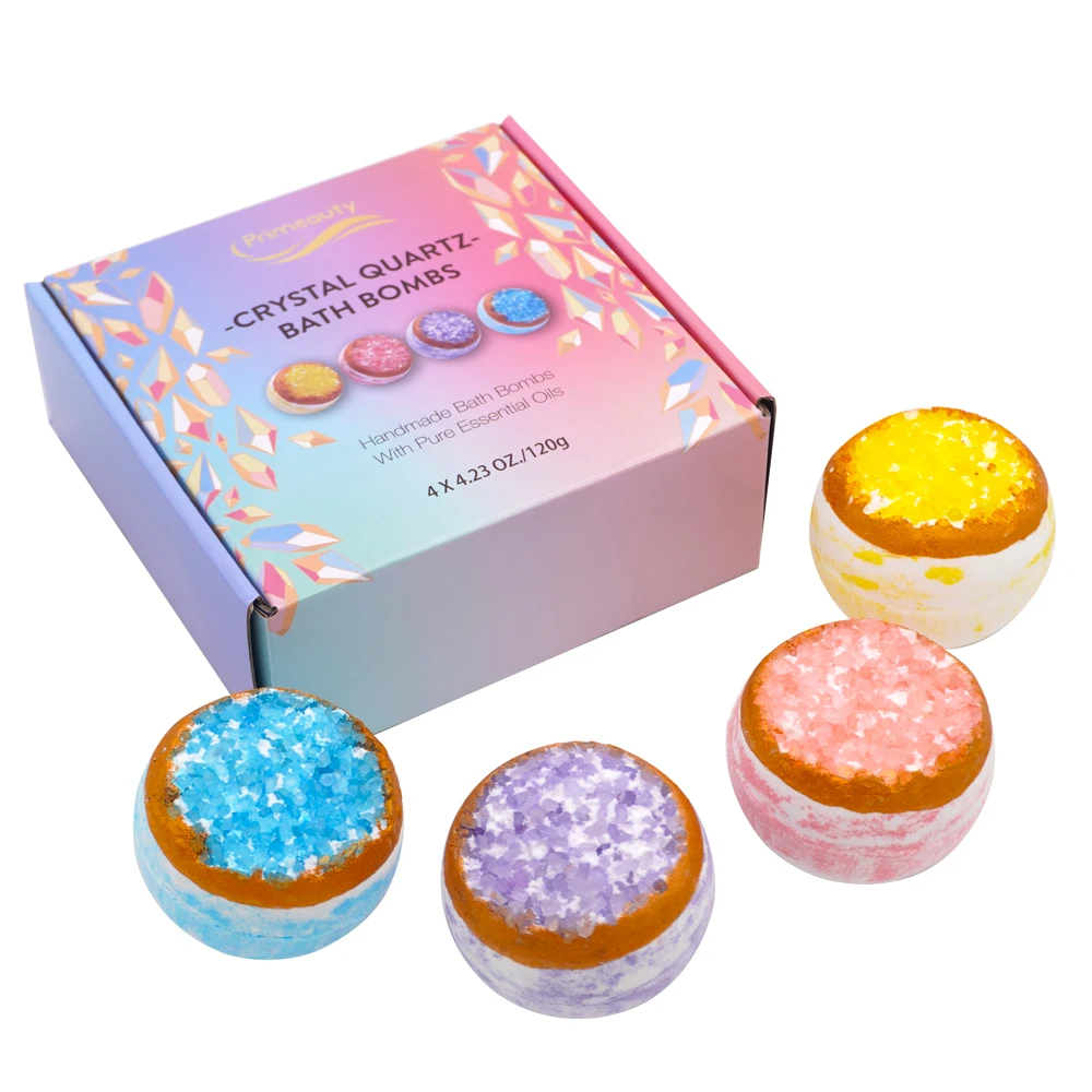 Hot sale wholesale smell good natural personal cleaning care round family pink eco friendly crystal kids bath bombs gift set