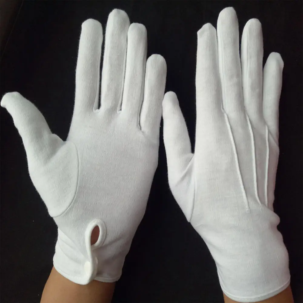 Etiquette Comfortable Ceremonial Formal Parade Uniform Cotton Traffic White Hand Gloves With Ribs Snap