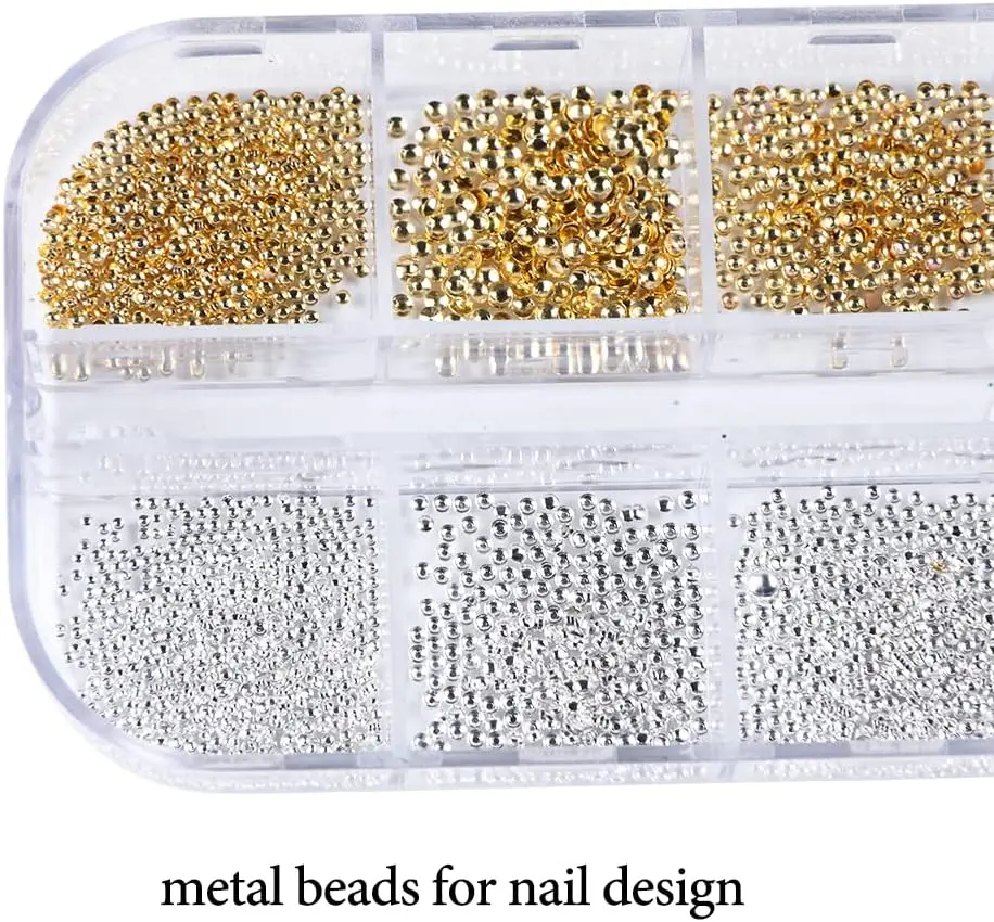 Nail Decorations Mini Metal Gold Steel Ball Beads 12 Grids Nail Jewels Beads Nail Charms Accessories