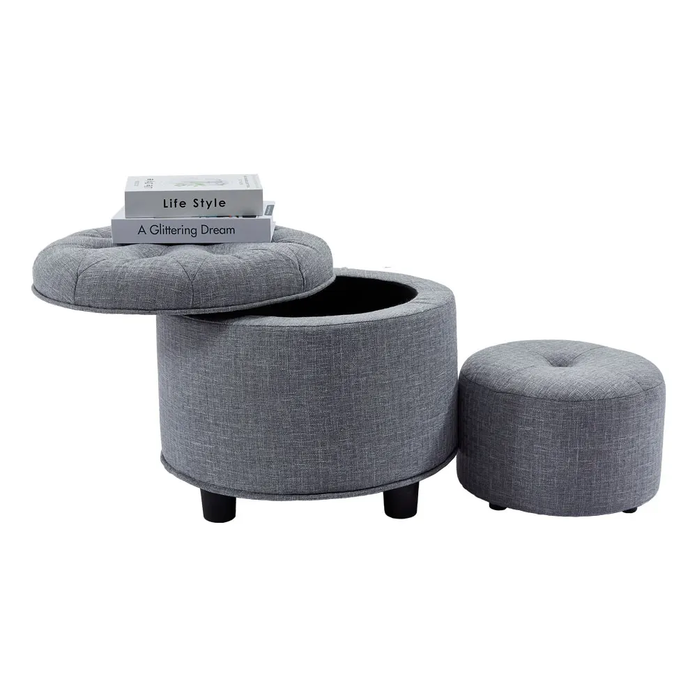 Custom Colors 2 in 1Single Ottoman Seat with Storage Round Fabric Stool for Livingroom Bedroom