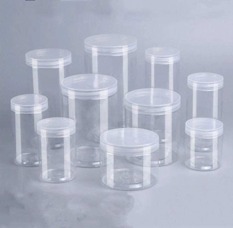 Food Grade PET Plastic Jars 50ml to 300ml Capacities Clear with Black Cap for Storage and Presentation