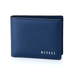 Best Fashion Wallet Saffiano Genuine Leather for Men Navy Blue Short Wallet Embossed 