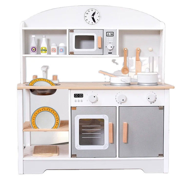 pop sale wood cooking Big pretended wood kitchen range set toy for toddler baby pretend play
