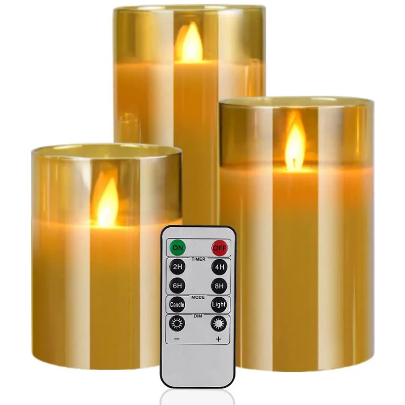 AHMH Wholesale Brown Glass Tube Flicker Light Remote Control Flameless Led Candle With Moving Dancing Flame