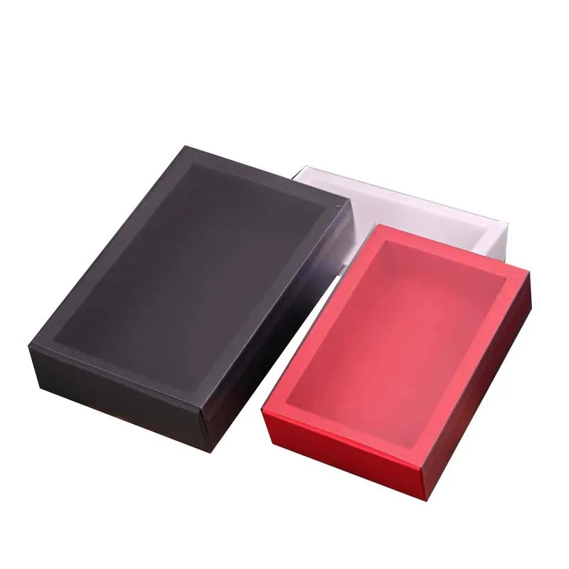 Cheap Wholesale Rectangle foldable slider paper drawer box packaging with transparent  pvc plastic window sleeve for jewelry