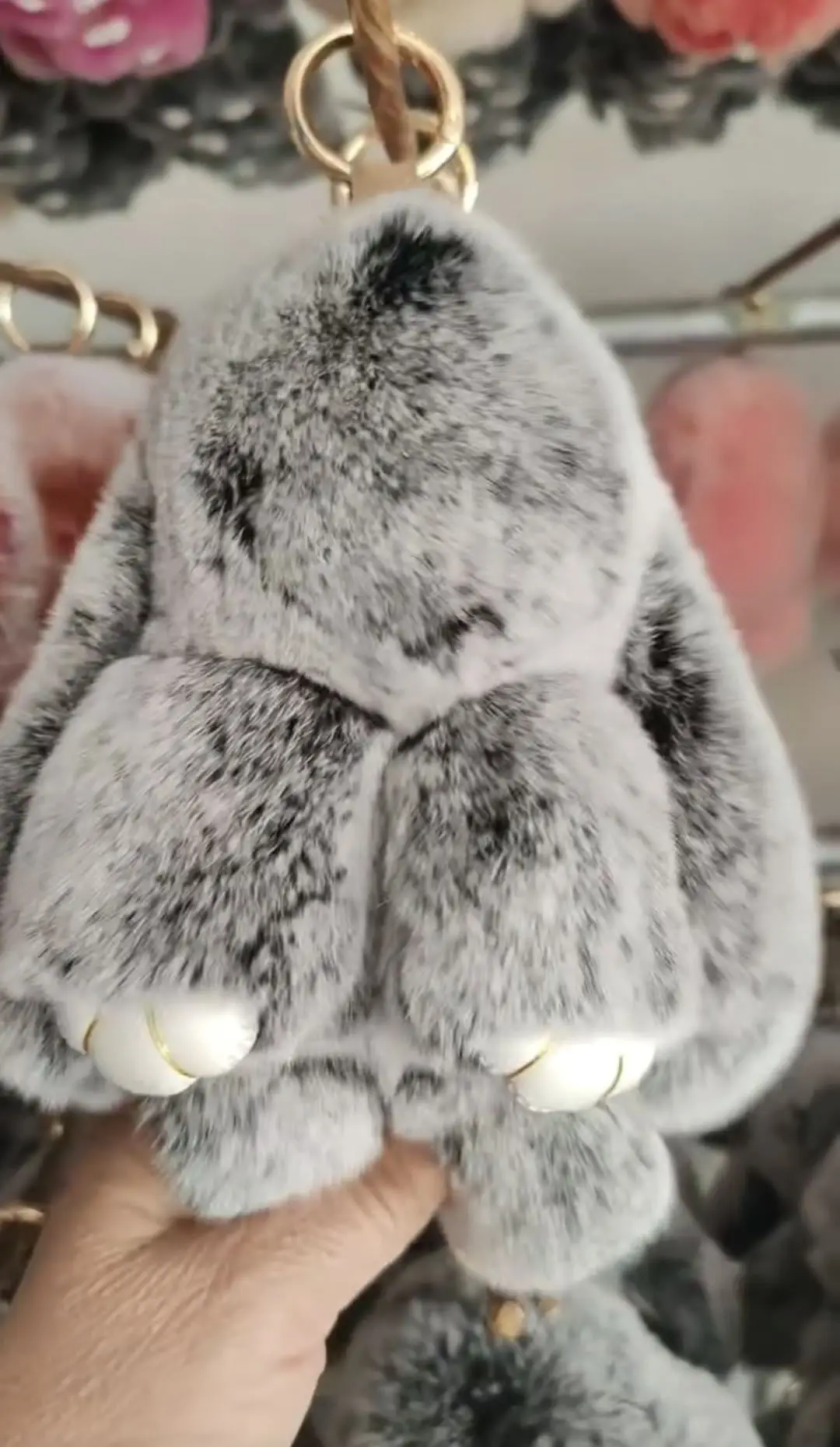 Stuffed Animal Easter Basket 18cm Bunny  Plush Toy Rabbit Fur Keychain Fluffy Soft Cute Fuzzy Accessories Furry Ball Key Chain