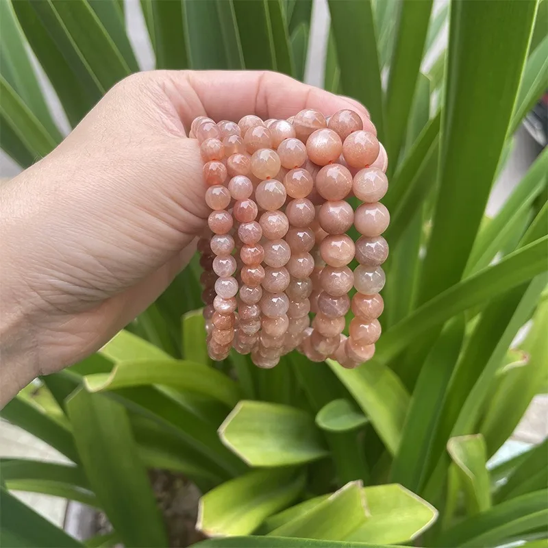Natural Semi-precious Stone Jewelry Women Handmade Beaded Crystal Sun stone Orange Peach Moonstone Bracelet Spiritual