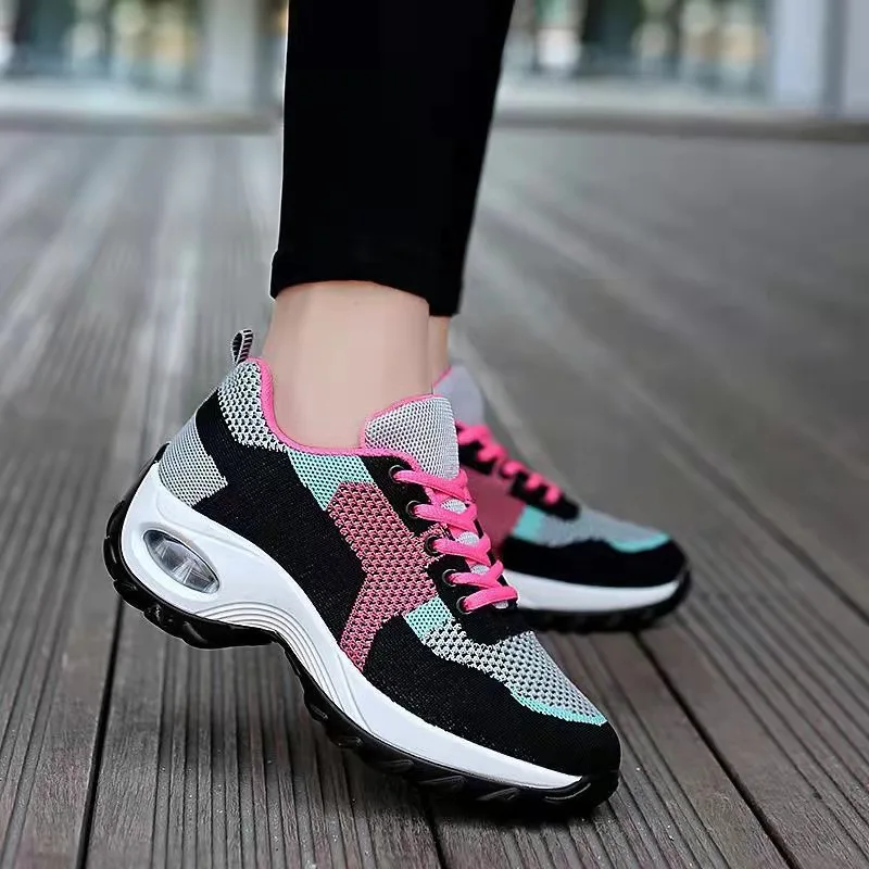 china suppliers girl non-slip purple mesh running shoes ladies open shoes casual height increasing women walking style shoes