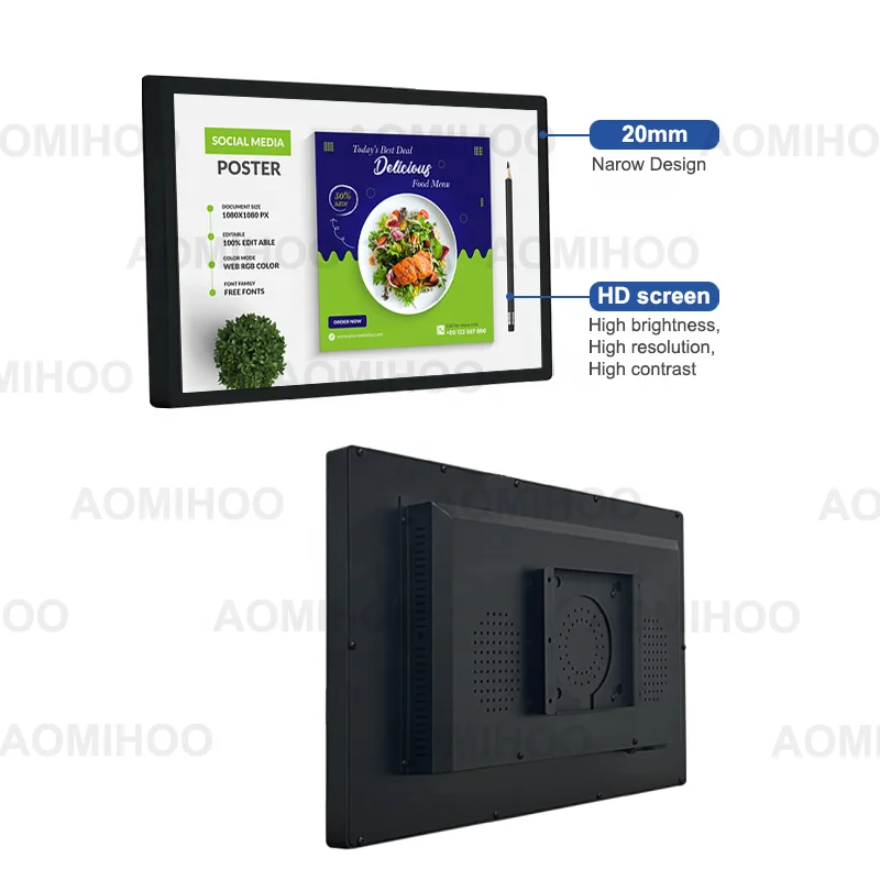 Hot Selling Wall Mount TFT Display Advertising Monitors Aluminum Indoor Narrow Edge Digital Signage Shop Window Screen Promotion