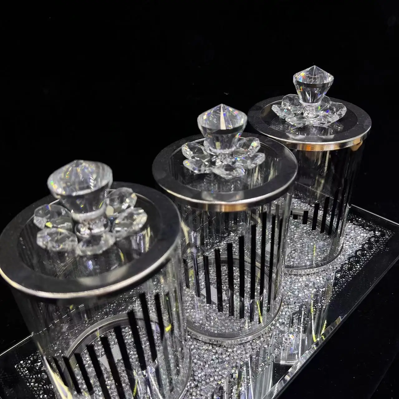 FOSUN Household Fruit Jar Jar Set Home Decoration Accessories Luxury Glass Candy Jar Storage Box for Food Lid Glass Cover Party