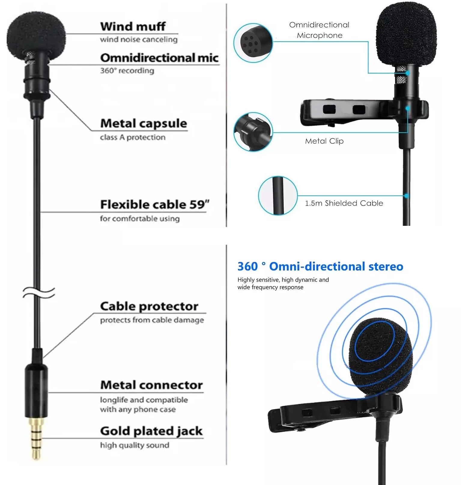 Lavalier Microphone Lighting Type C 3.5mm Jack Interface Mic Recording Lapel Collar Stylish Mini Throat Microphone
