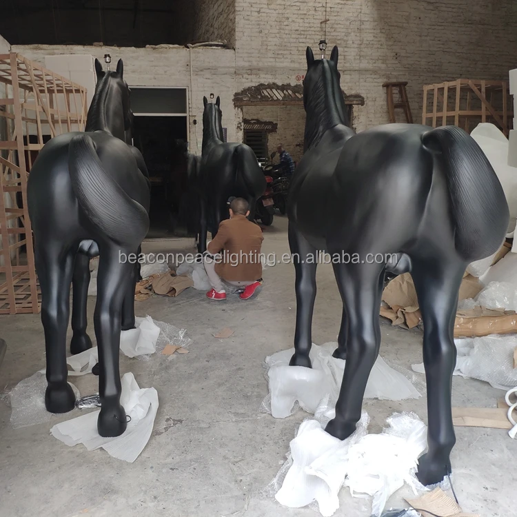 Hotel Home Black Horse Lamp Decoration Lighting Large Resin Statue Standing Light Sculpture Floor Lamp