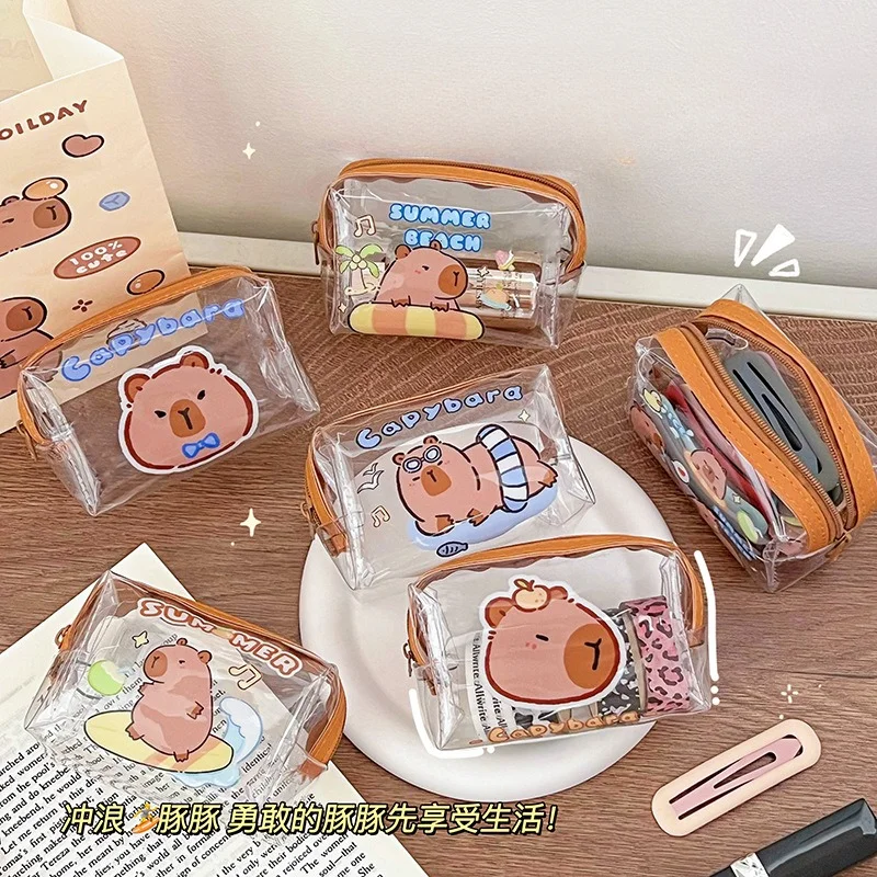 School stationery pencil case cute animal coin purse transparent PVC waterproof small money bag mini coin storage bag