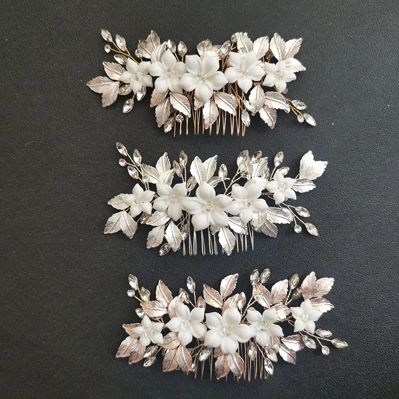 SLBRIDAL ручной работы из алюминиевого сплава со стразами керамический цветочный свадебный гребень для волос свадебные аксессуары подружки невесты; Для женщин ювелирные
