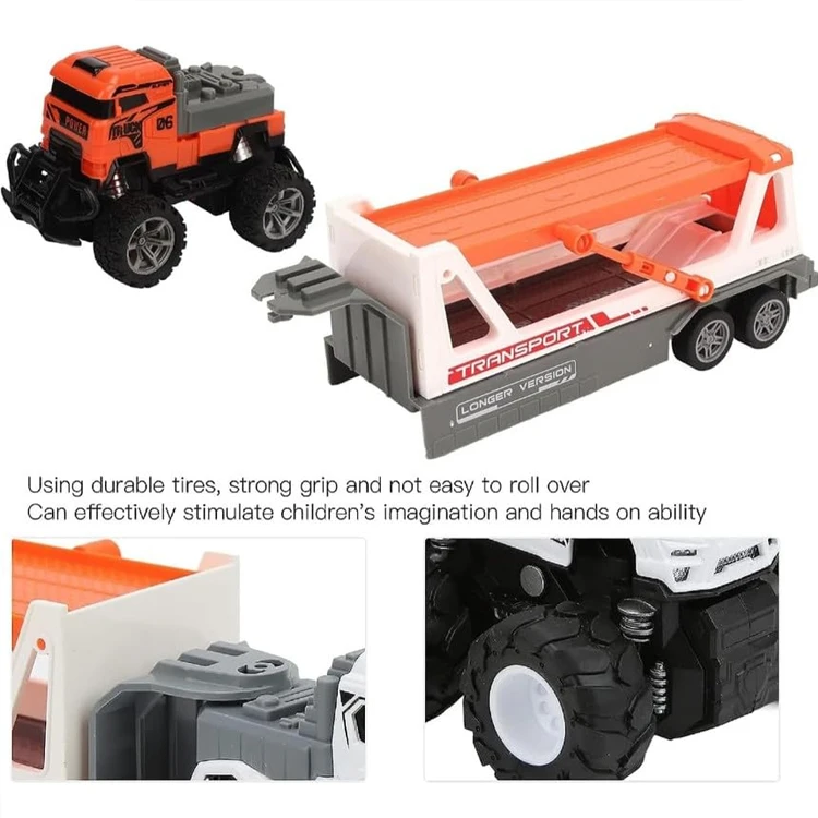 1/43 Toddler USB Charging Light RC Truck Carrier Toy Construction Remote Control Car Transport Truck Toy for Kids