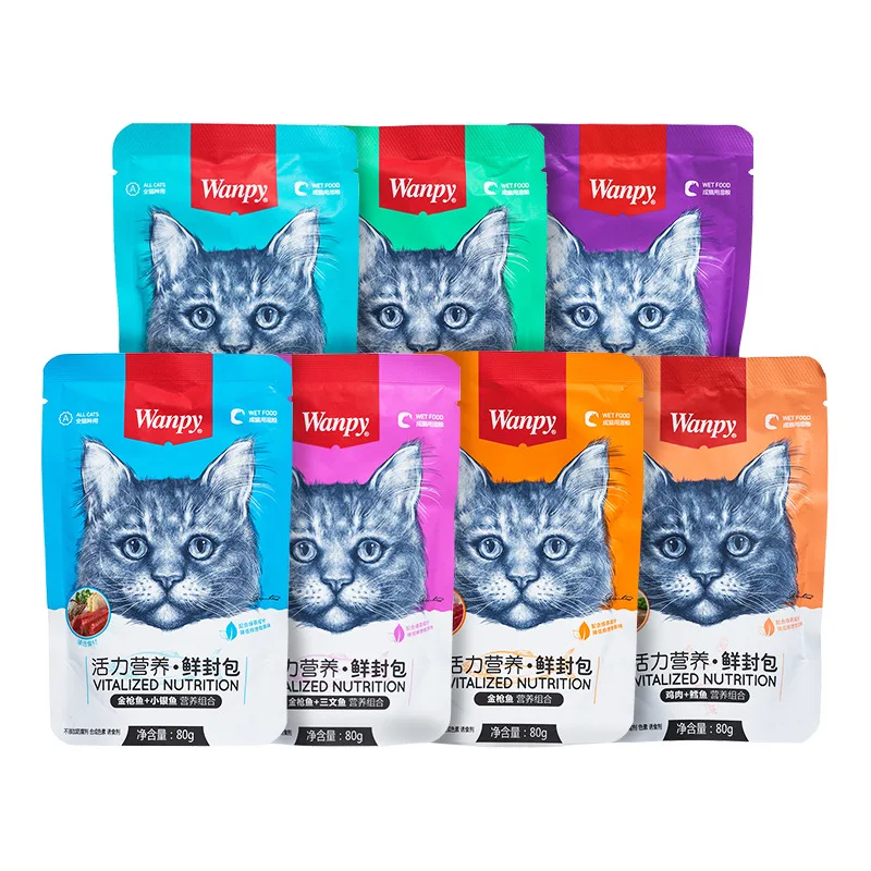 Wanpy Pet Snack Cat (Vital Nutrition) Fresh Package  7 Flavor 80g Chicken Tuna Salmon Beef